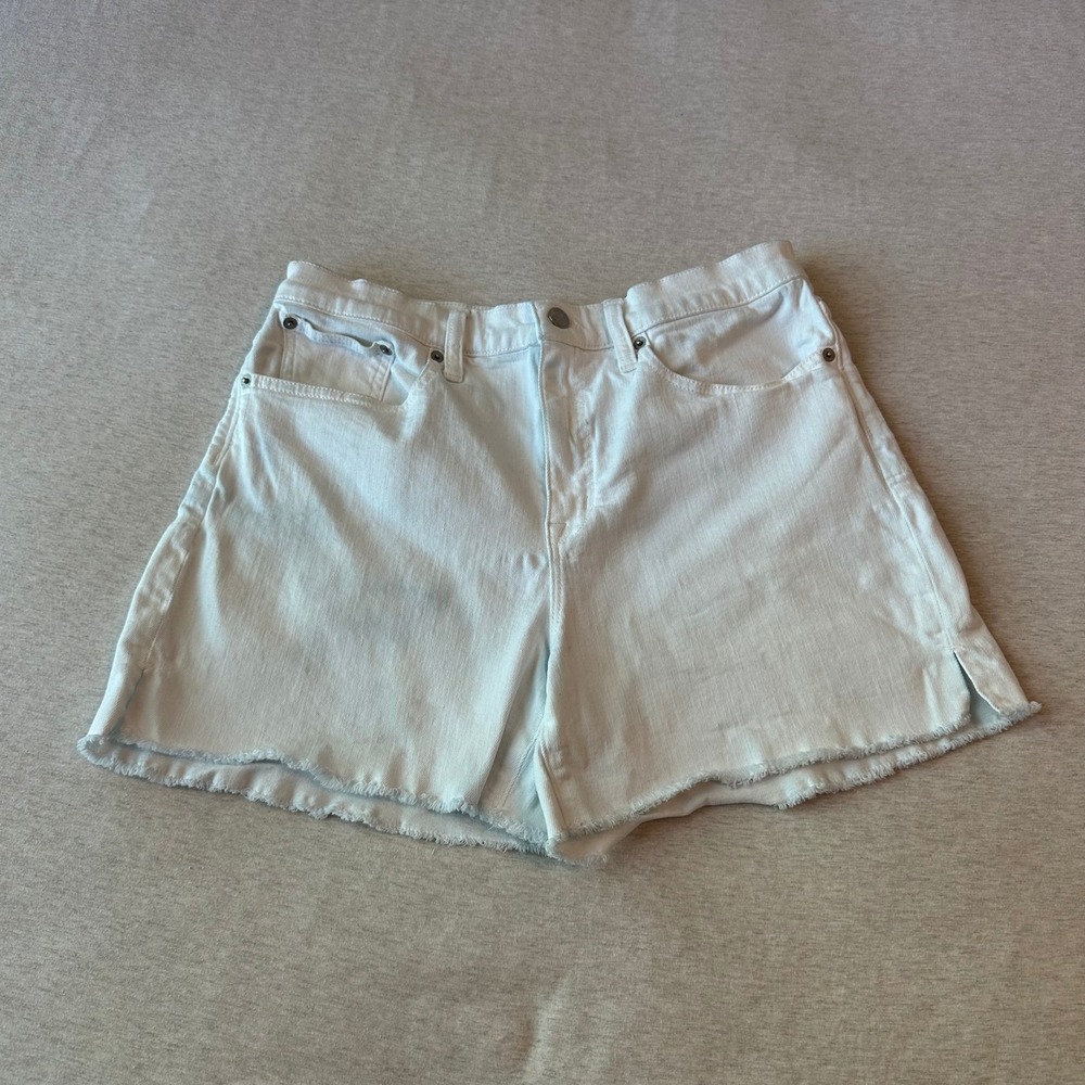 J.Crew Re-Imagined White Denim Shorts High Rise Raw Hem‎ Size 29 Stretch